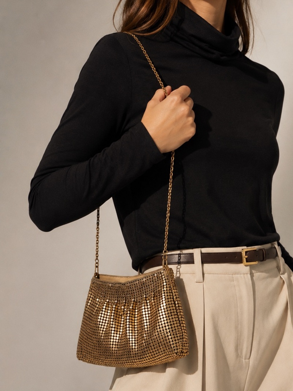 Gold Mesh Evening Bag Vintage Metal Shoulder Chainmail Purse Cocktail Formal Y2k